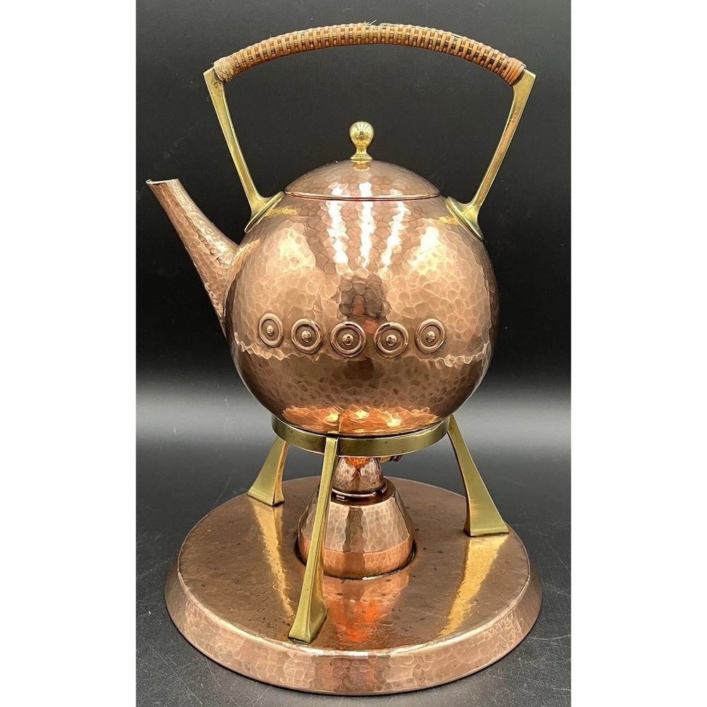 Antique Vtg WMF Spirit Kettle Hammered Copper Brass Base & Sterno Tea Coffee
